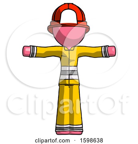 Pink Firefighter Fireman Man T-Pose Arms up Standing by Leo Blanchette