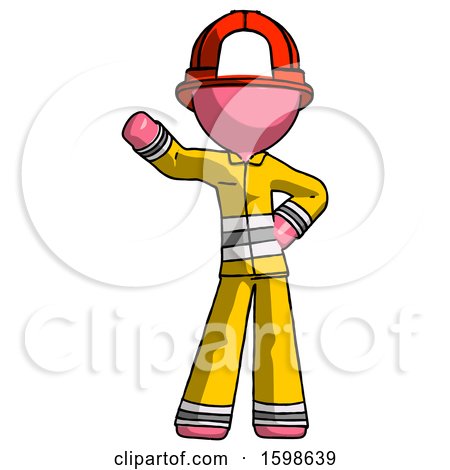 Pink Firefighter Fireman Man Waving Right Arm with Hand on Hip by Leo Blanchette