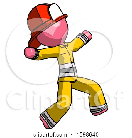 Pink Firefighter Fireman Man Running Away in Hysterical Panic Direction Right by Leo Blanchette