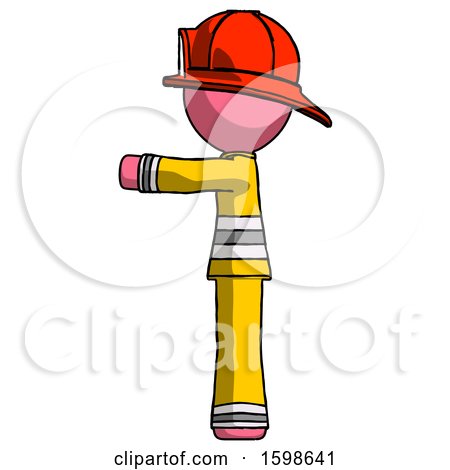 Pink Firefighter Fireman Man Pointing Left by Leo Blanchette