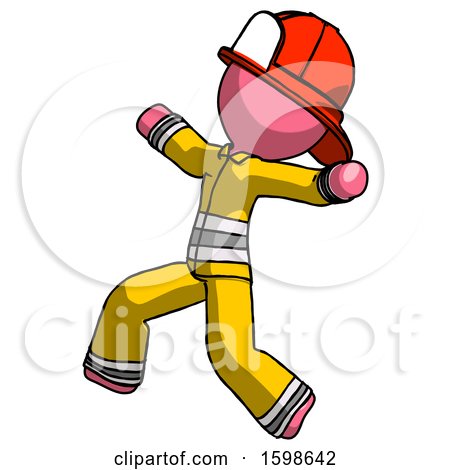 Pink Firefighter Fireman Man Running Away in Hysterical Panic Direction Left by Leo Blanchette