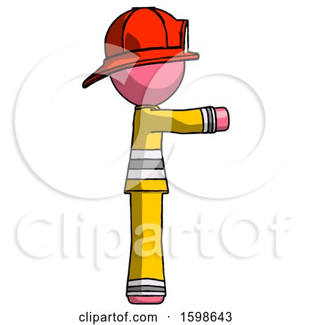 Pink Firefighter Fireman Man Pointing Right by Leo Blanchette