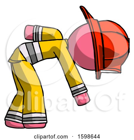 Pink Firefighter Fireman Man Picking Something up Bent over by Leo Blanchette