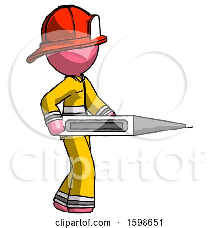 Pink Firefighter Fireman Man Walking with Large Thermometer by Leo Blanchette