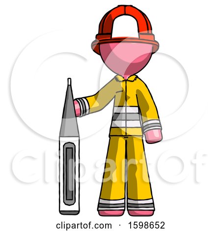 Pink Firefighter Fireman Man Standing with Large Thermometer by Leo Blanchette
