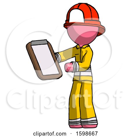 Pink Firefighter Fireman Man Reviewing Stuff on Clipboard by Leo Blanchette