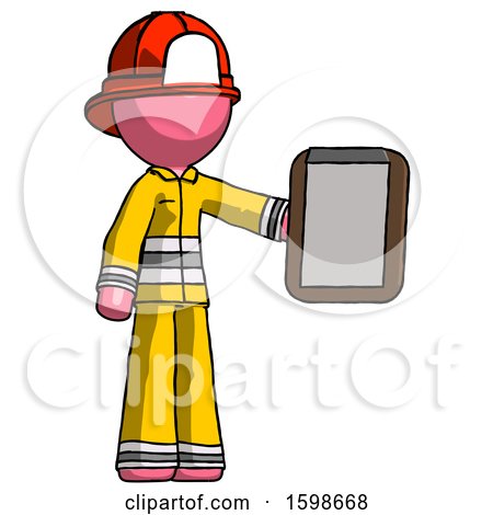 Pink Firefighter Fireman Man Showing Clipboard to Viewer by Leo Blanchette