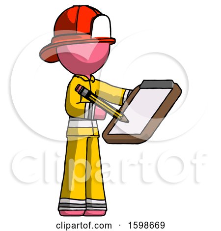 Pink Firefighter Fireman Man Using Clipboard and Pencil by Leo Blanchette