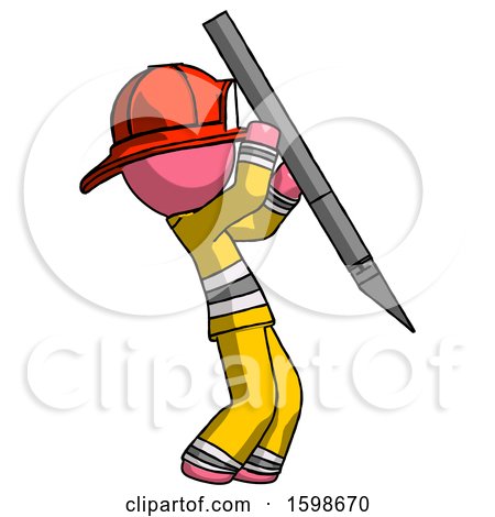 Pink Firefighter Fireman Man Stabbing or Cutting with Scalpel by Leo Blanchette