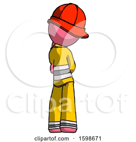 Pink Firefighter Fireman Man Thinking, Wondering, or Pondering Rear View by Leo Blanchette
