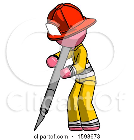 Pink Firefighter Fireman Man Cutting with Large Scalpel by Leo Blanchette