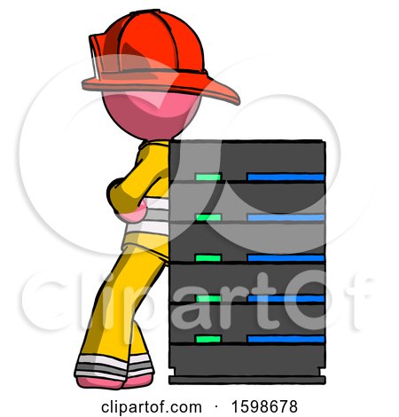 Pink Firefighter Fireman Man Resting Against Server Rack by Leo Blanchette