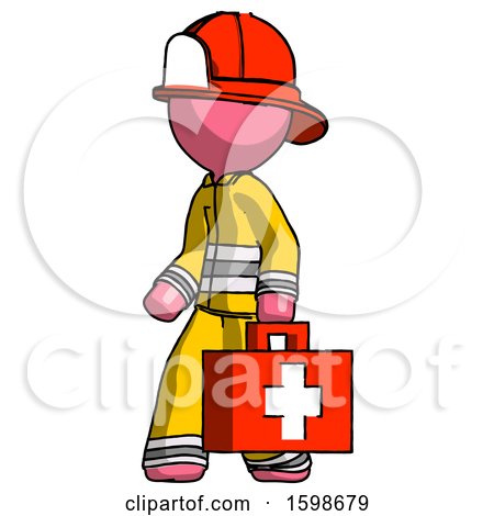 Pink Firefighter Fireman Man Walking with Medical Aid Briefcase to Left by Leo Blanchette