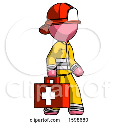 Pink Firefighter Fireman Man Walking with Medical Aid Briefcase to Right by Leo Blanchette