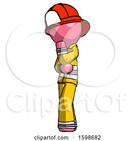 Pink Firefighter Fireman Man Thinking, Wondering, or Pondering by Leo Blanchette