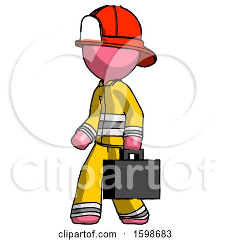 Pink Firefighter Fireman Man Walking with Briefcase to the Left by Leo Blanchette