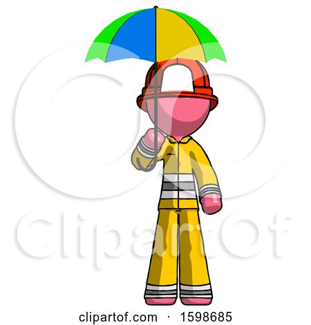 Pink Firefighter Fireman Man Holding Umbrella Rainbow Colored by Leo Blanchette