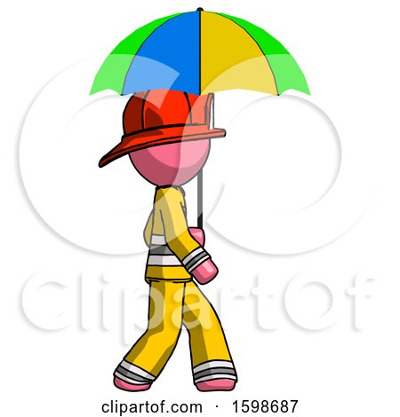 Pink Firefighter Fireman Man Walking with Colored Umbrella by Leo Blanchette