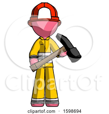 Pink Firefighter Fireman Man Holding Hammer Ready to Work by Leo Blanchette