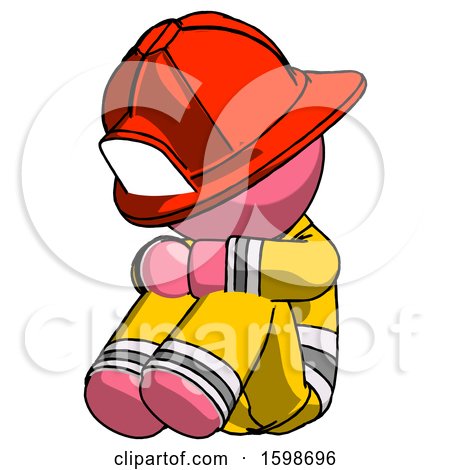 Pink Firefighter Fireman Man Sitting with Head down Facing Angle Left by Leo Blanchette