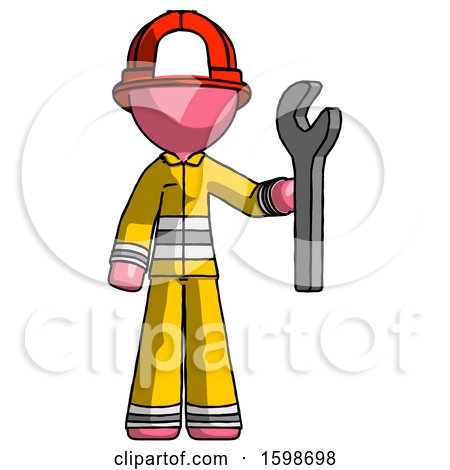 Pink Firefighter Fireman Man Holding Wrench Ready to Repair or Work by Leo Blanchette