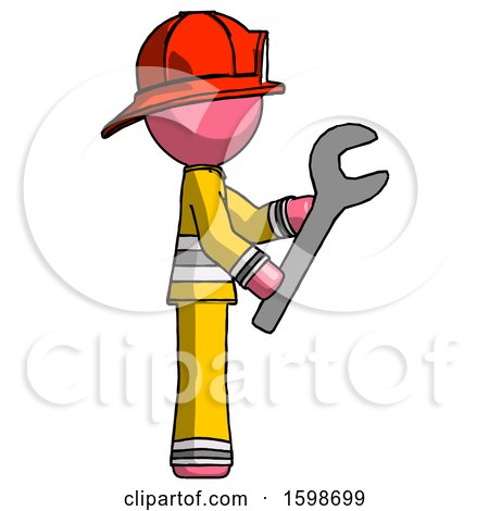 Pink Firefighter Fireman Man Using Wrench Adjusting Something to Right by Leo Blanchette