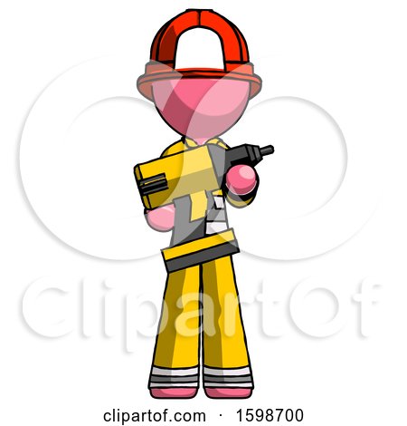 Pink Firefighter Fireman Man Holding Large Drill by Leo Blanchette