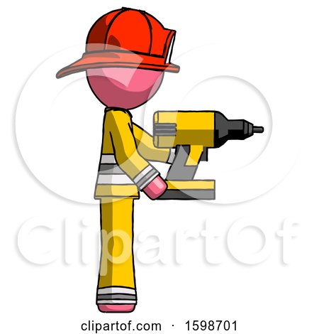 Pink Firefighter Fireman Man Using Drill Drilling Something on Right Side by Leo Blanchette