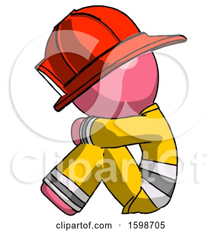 Pink Firefighter Fireman Man Sitting with Head down Facing Sideways Left by Leo Blanchette