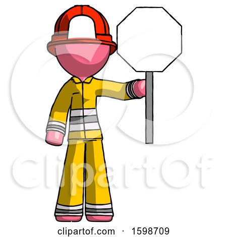 Pink Firefighter Fireman Man Holding Stop Sign by Leo Blanchette