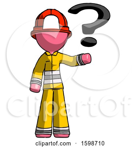 Pink Firefighter Fireman Man Holding Question Mark to Right by Leo Blanchette
