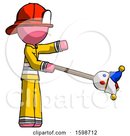 Pink Firefighter Fireman Man Holding Jesterstaff - I Dub Thee Foolish Concept by Leo Blanchette