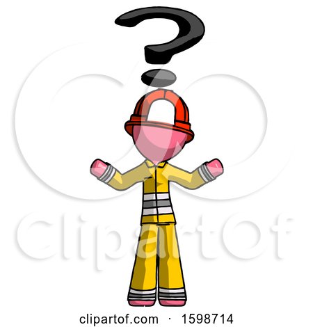 Pink Firefighter Fireman Man with Question Mark Above Head, Confused by Leo Blanchette