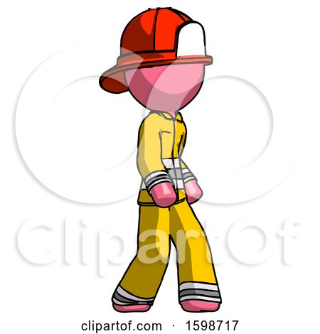 Pink Firefighter Fireman Man Walking Turned Right Front View by Leo Blanchette