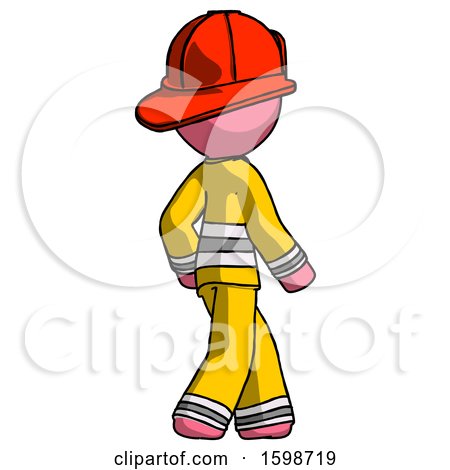 Pink Firefighter Fireman Man Walking Away Direction Right View by Leo Blanchette