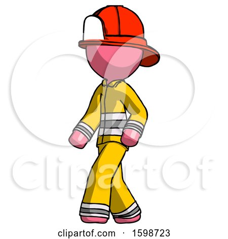Pink Firefighter Fireman Man Man Walking Turned Left Front View by Leo Blanchette