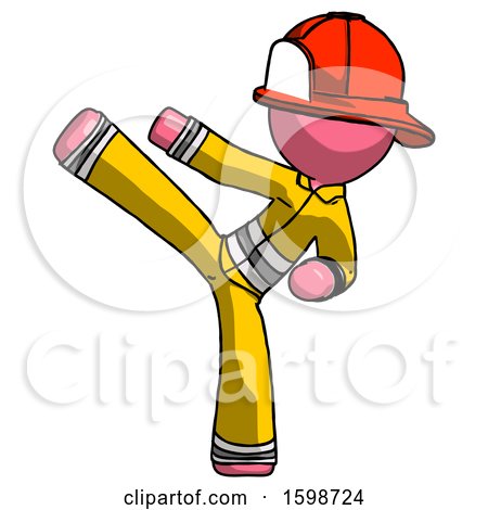 Pink Firefighter Fireman Man Ninja Kick Left by Leo Blanchette
