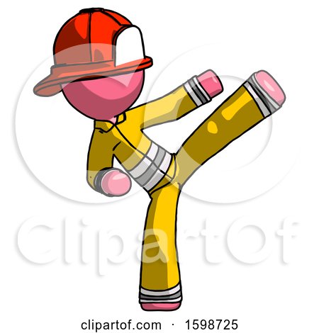 Pink Firefighter Fireman Man Ninja Kick Right by Leo Blanchette