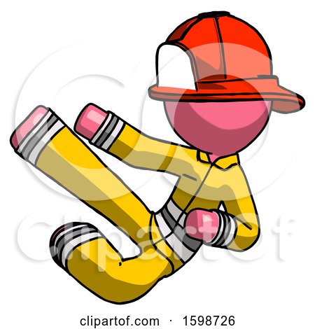 Pink Firefighter Fireman Man Flying Ninja Kick Left by Leo Blanchette