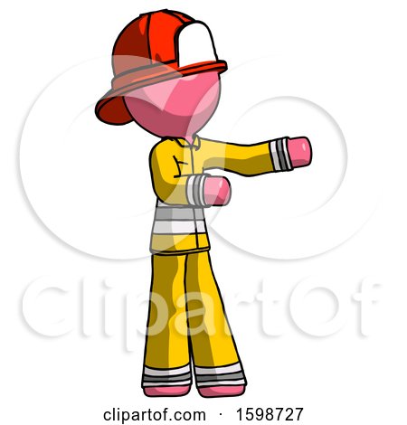 Pink Firefighter Fireman Man Presenting Something to His Left by Leo Blanchette