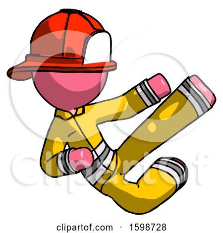 Pink Firefighter Fireman Man Flying Ninja Kick Right by Leo Blanchette