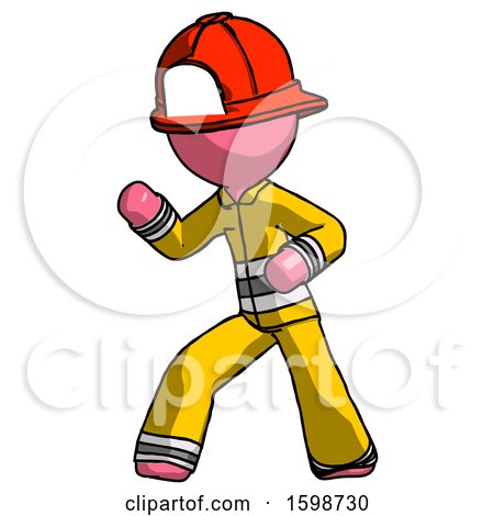 Pink Firefighter Fireman Man Martial Arts Defense Pose Left by Leo Blanchette