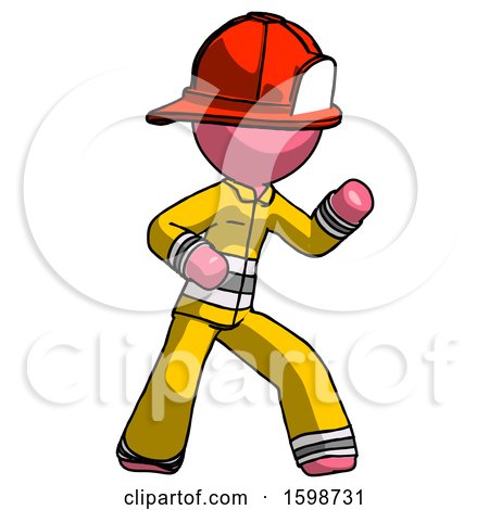 Pink Firefighter Fireman Man Martial Arts Defense Pose Right by Leo Blanchette