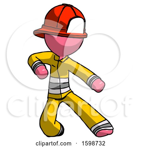 Pink Firefighter Fireman Man Karate Defense Pose Right by Leo Blanchette