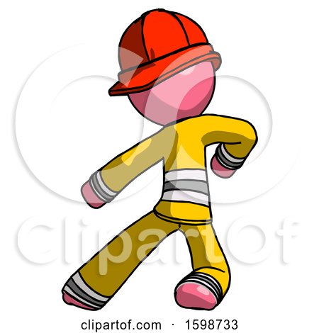 Pink Firefighter Fireman Man Karate Defense Pose Left by Leo Blanchette