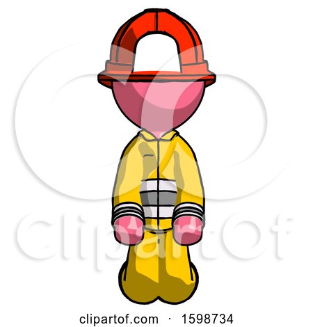Pink Firefighter Fireman Man Kneeling Front Pose by Leo Blanchette