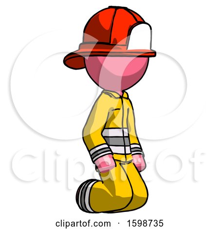 Pink Firefighter Fireman Man Kneeling Angle View Right by Leo Blanchette