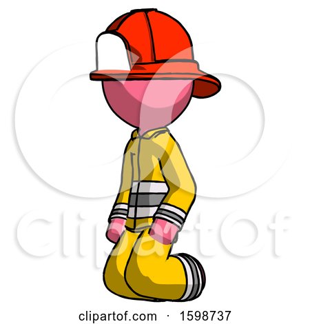 Pink Firefighter Fireman Man Kneeling Angle View Left by Leo Blanchette