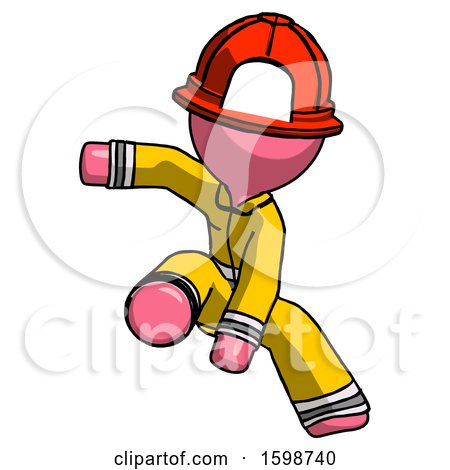 Pink Firefighter Fireman Man Action Hero Jump Pose by Leo Blanchette