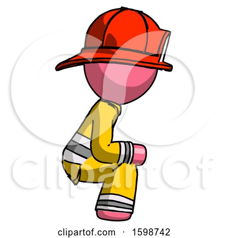 Pink Firefighter Fireman Man Squatting Facing Right by Leo Blanchette